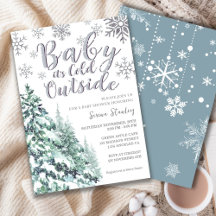Schnee-Winterwald-Wasserfarbe-Grau-Baby-Shower
