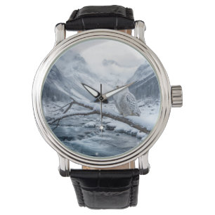 Schneeauschale auf einem Winterbaumzweig Armbanduhr