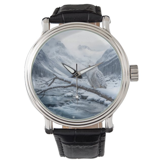 Schneeauschale auf einem Winterbaumzweig Armbanduhr (Vorderseite)