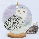 Schneeauschale im Winter Sonnenuntergang Farbstift Keramik Ornament<br><div class="desc">Daphsam schuf dieses Farbstift-Kunstwerk einer Schneeeule,  die während eines Wintersonnenuntergangs auf einem Schneefall steht. Ein großartiges Ornament,  das einem Vogelliebhaber für Ihr Fenster,  Baum,  Spiegel,  ein Zentrumstück,  einen Rahmen,  eine Vase dekorativer Äste gegeben wird.</div>