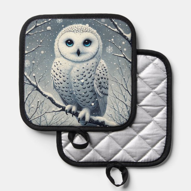 Schneeauwl auf der verschneiten Zweigstelle aufget Topflappen (Vorderseite/Rückseite)