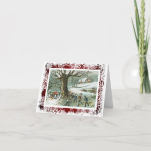 Schneeball-Kampf-viktorianisches Vintages Feiertagskarte