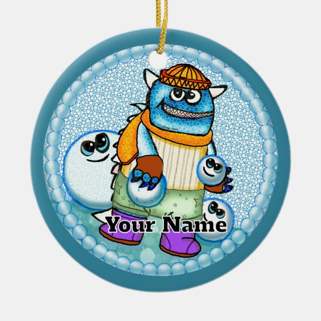 Schneeball-Monster Keramik Ornament (Vorne)