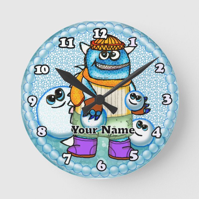 Schneeball-Monster Runde Wanduhr (Vorderseite)