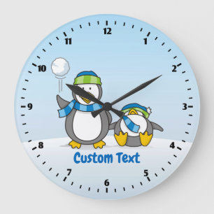 Schneeballpinguine Große Wanduhr
