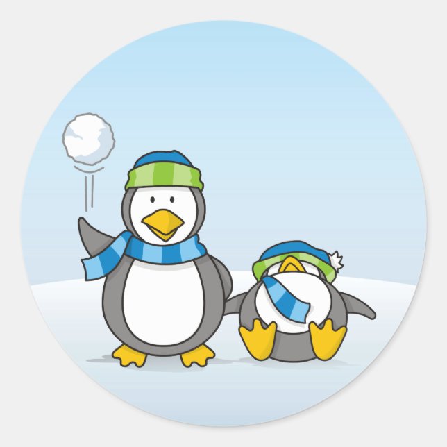 Schneeballpinguine Runder Aufkleber (Vorderseite)