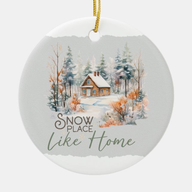 Schneeballplatz wie Zuhause Keramik Ornament (Vorne)