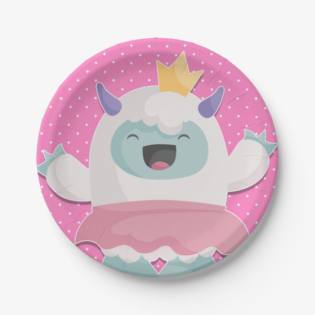 Schneeballprinzessin Yeti feiert Mädchen Pappteller (Vorderseite)