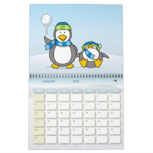 Schneeballwerfende Pinguine Kalender