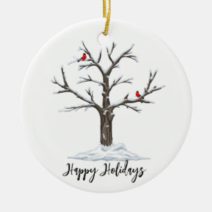 Schneebaum und Rote Vögel Weihnachtsfest Keramik Ornament