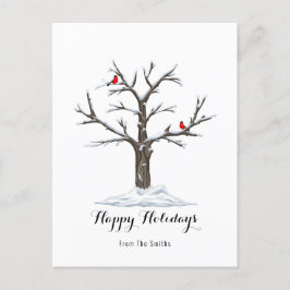 Schneebaum und Rote Vögel Weihnachtsfest Postkarte