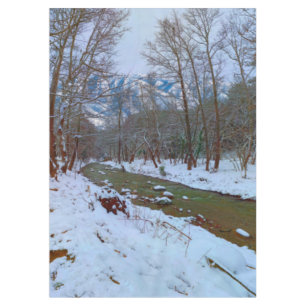 Schneebaume, Creek Forest Mountain Winterlandschaf Tischdecke