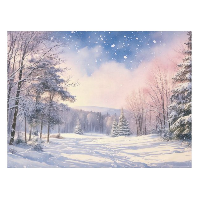 Schneebäume schneebedeckte Weihnachtslandschaft Tischdecke (Vorderseite (Horizontal))