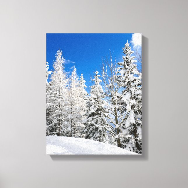Schneebäume unter einem klaren, blauen Himmel Leinwanddruck (Vorderseite)