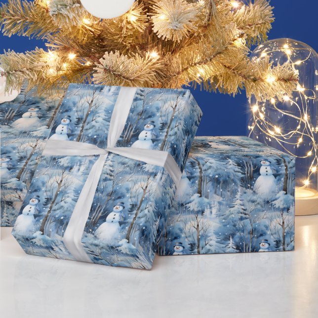 Schneebäume Weihnachtsbäume - Schneemann gekachelt Geschenkpapier (Feiertage)