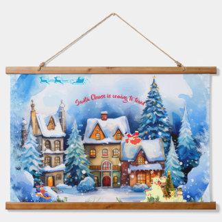 Schneebedeckte Abend-Tapisserie Wandteppich Mit Holzrahmen