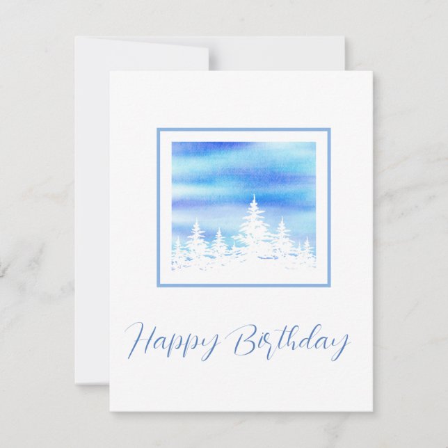 Schneebedeckte Bäume Blaues violettes Wasser Karte (Vorderseite)