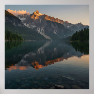Schneebedeckte Berge bei Sonnenaufgang Poster