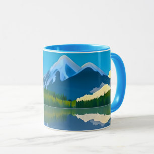 Schneebedeckte Berge, gespiegelt in einem See Tasse