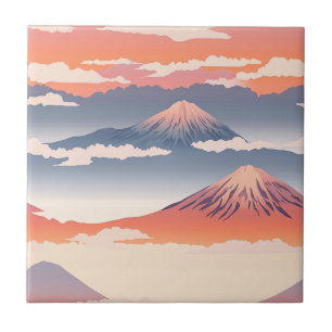 Schneebedeckte Berge Golden Sky Wasserfarbe Fliese