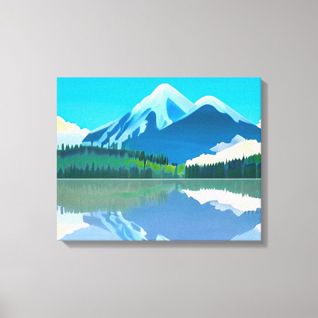 Schneebedeckte Berge in einem See Leinwanddruck (Vorderseite)