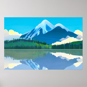 Schneebedeckte Berge in einem See Poster