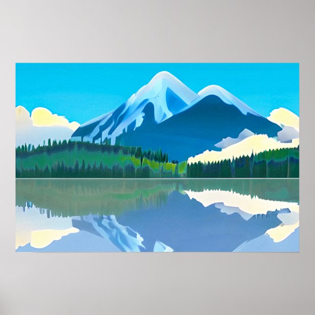 Schneebedeckte Berge in einem See Poster (Vorne)