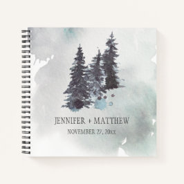 Schneebedeckte Berge Pinienbäume Hochzeiten Gast Notizbuch