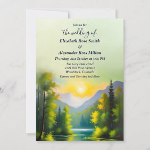 Schneebedeckte Berge und Seenlandschaft Hochzeit Einladung
