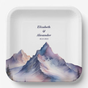 Schneebedeckte Berglandschaft Hochzeit Pappteller