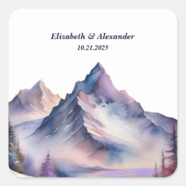 Schneebedeckte Berglandschaft Hochzeit Quadratischer Aufkleber