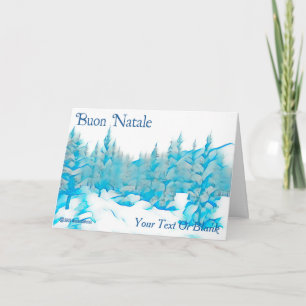 Schneebedeckte Blaue Bäume - Buon Natale Karte