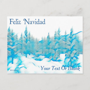 Schneebedeckte Blaue Bäume - Frohe Weihnachten Postkarte