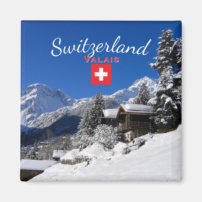 Schneebedeckte Blockhütten in der Schweiz Magnet (Vorne)
