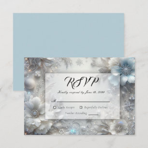 Schneebedeckte Blüten in gefrorener Blütenhochzeit RSVP Karte