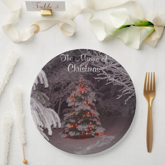 Schneebedeckte Branchen Weihnachtsleuchten Pappteller (Hochzeit)