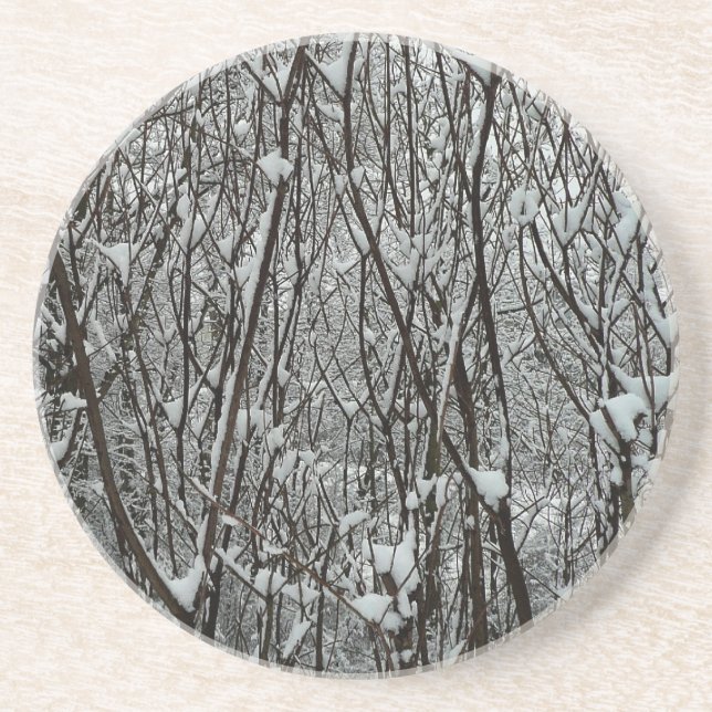 Schneebedeckte Branchen Winter Abstrakt Getränkeuntersetzer (Vorne)