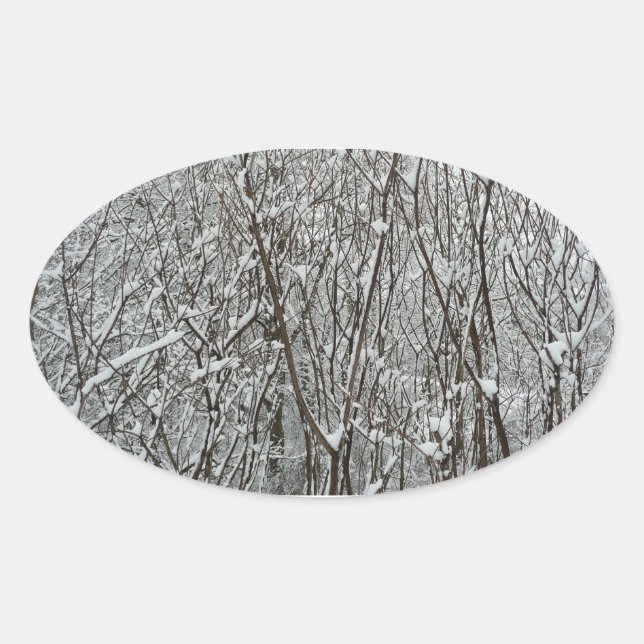 Schneebedeckte Branchen Winter Abstrakt Ovaler Aufkleber (Vorderseite)