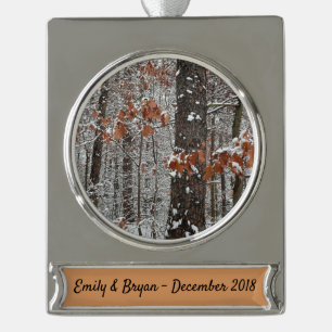 Schneebedeckte Eichenbäume Winternaturfotografie Banner-Ornament Silber