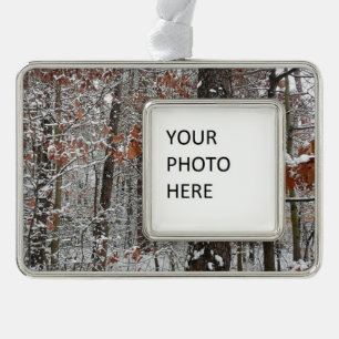Schneebedeckte Eichenbäume Winternaturfotografie Rahmen-Ornament Silber