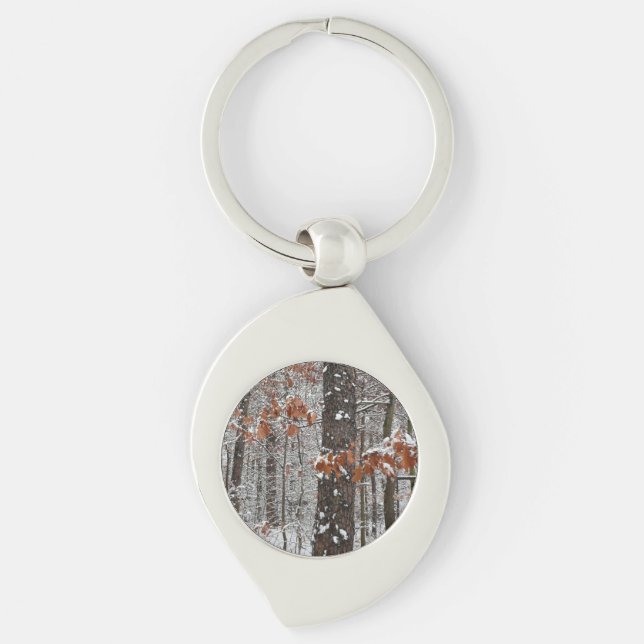 Schneebedeckte Eichenbäume Winternaturfotografie Schlüsselanhänger (Vorderseite)