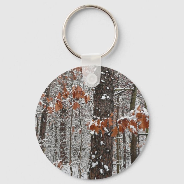 Schneebedeckte Eichenbäume Winternaturfotografie Schlüsselanhänger (Vorderseite)