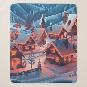 Schneebedeckte Häuser mit Weihnachtsbeleuchtung Sherpadecke
