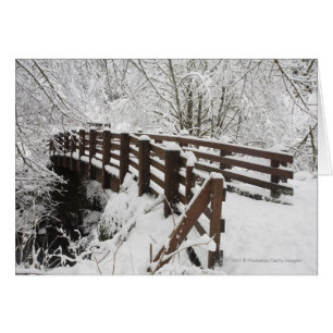 Schneebedeckte Holzbrücke