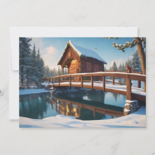 Schneebedeckte Holzbrücke Feiertagskarte