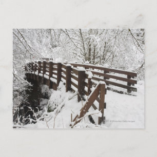 Schneebedeckte Holzbrücke Postkarte