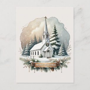 Schneebedeckte Kapelle bei Nacht Leuchtende Weih Postkarte