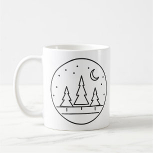 Schneebedeckte Kiefern und fallender Schnee Kreis  Kaffeetasse