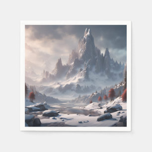 Schneebedeckte Landschaft mit Bergen Serviette