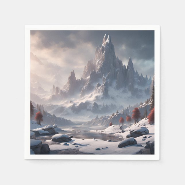 Schneebedeckte Landschaft mit Bergen Serviette (Vorderseite)